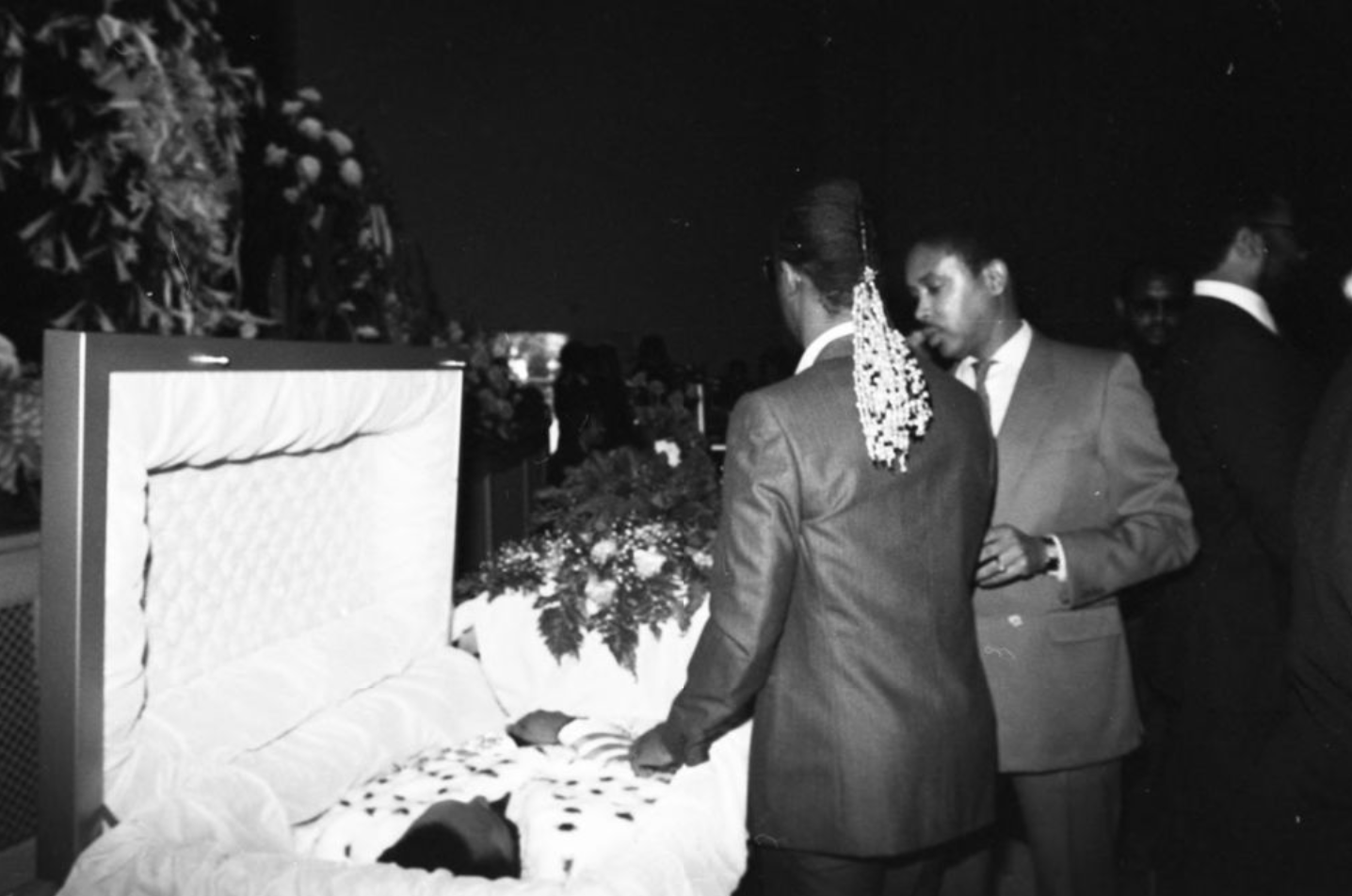 Stevie Wonder pays respects while attending Marvin Gaye’s funeral in Los Angeles. The legendary "Ain't That Peculiar” artist was shot and killed by his father the day before what would have been hi8s 45th birthday. 